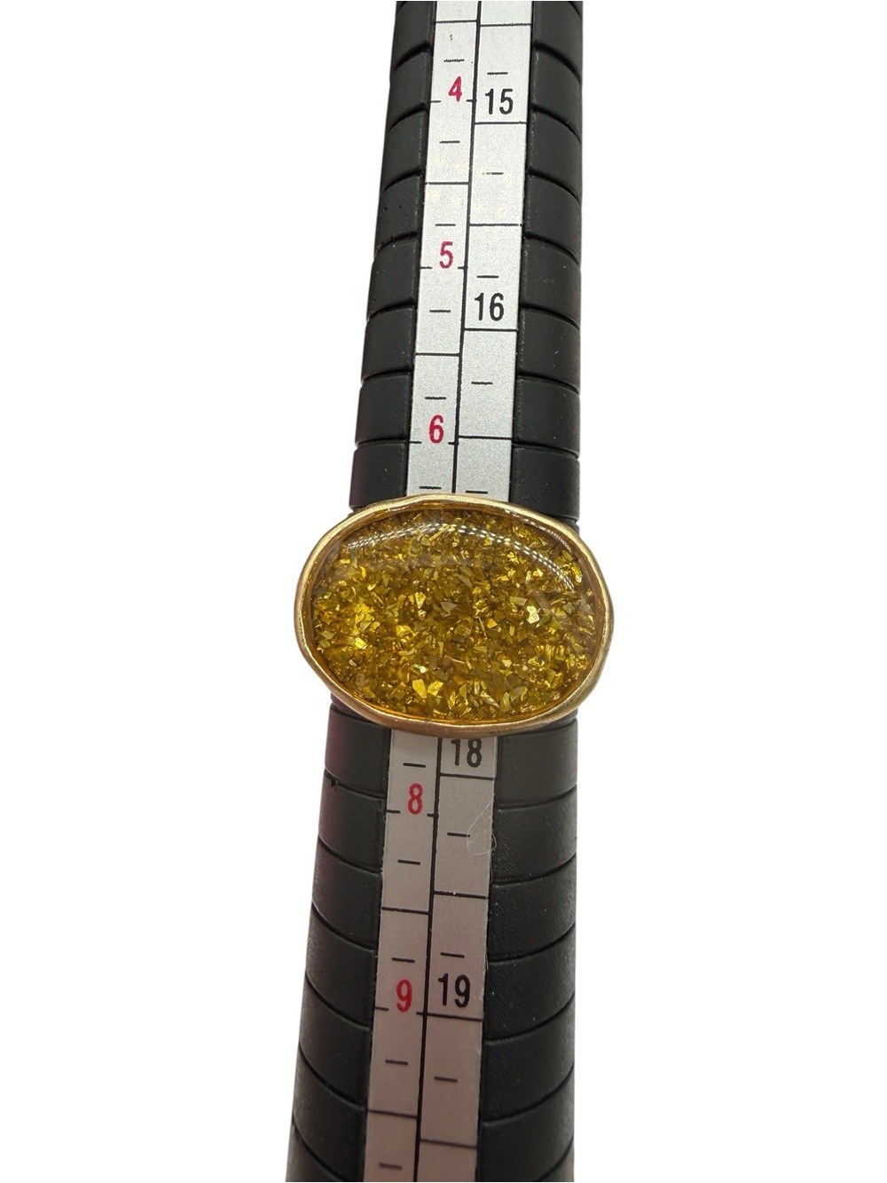 Matte Gold Ring with Resin Coated Oval Gold Glitter Center - Women’s- Size 7